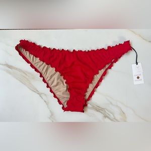 Runched red cheeky bikini bottoms